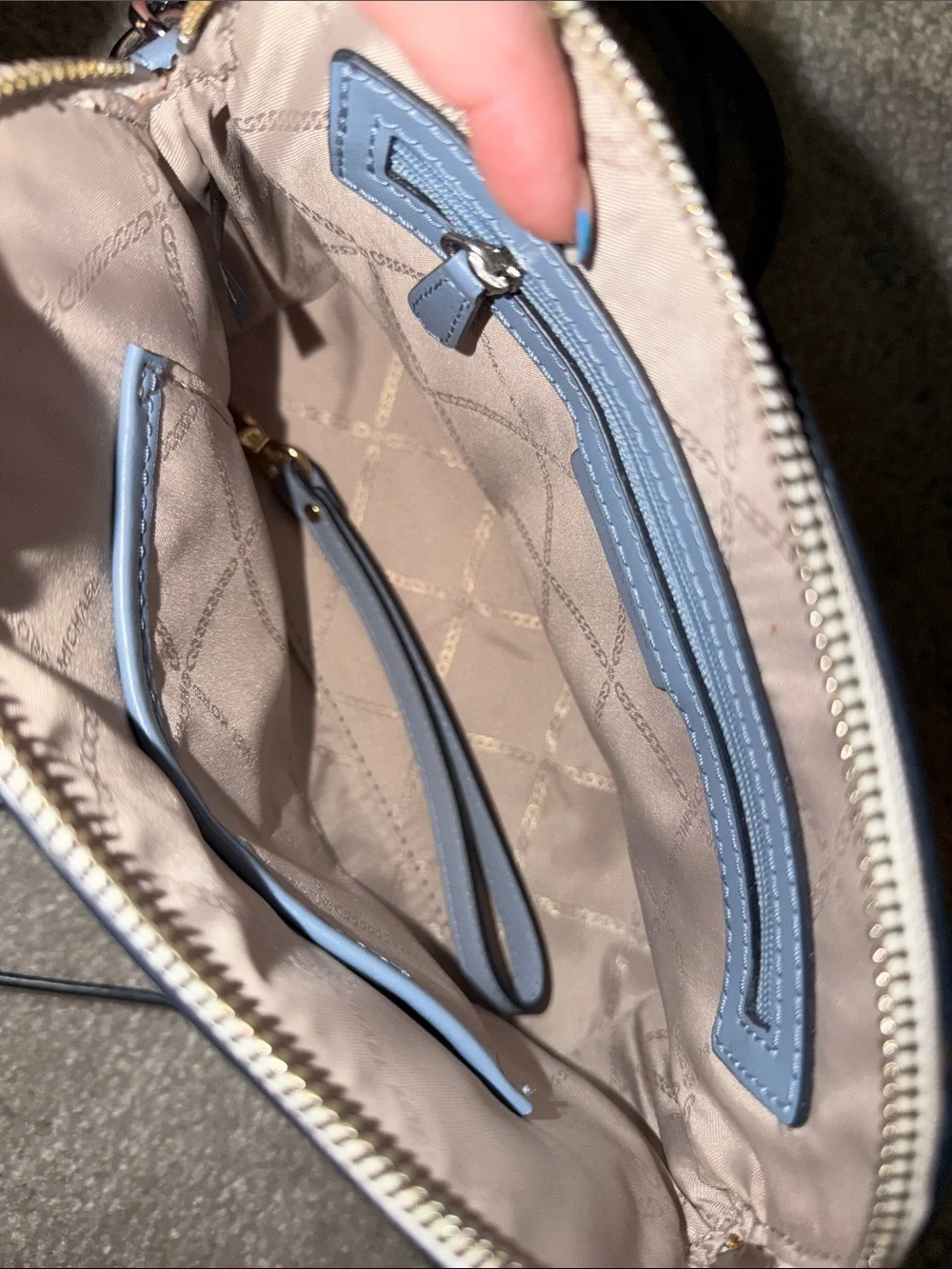 Michael Kors Light Blue and White Signature Stripe Crossbody with Card Case